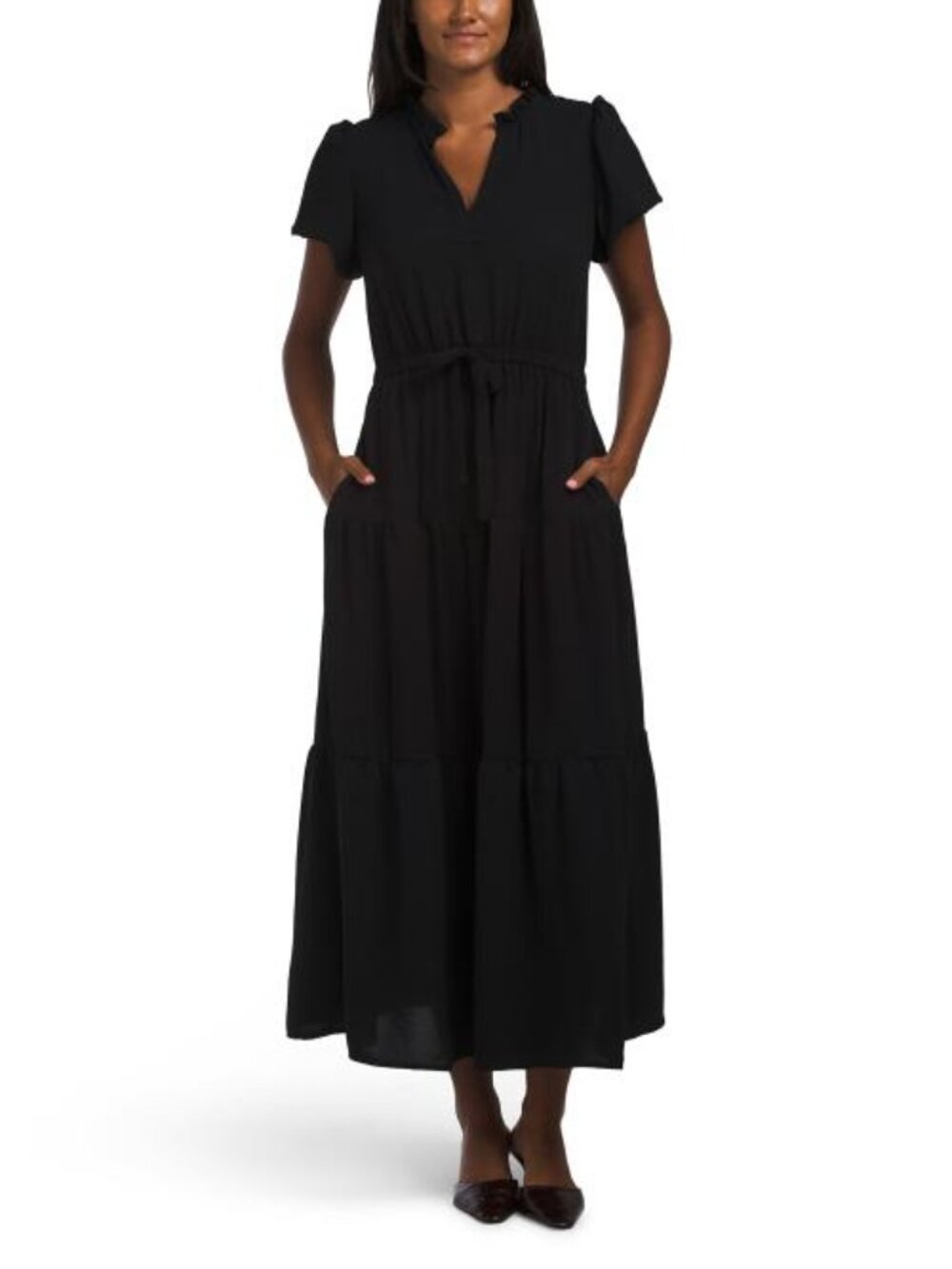TAHARI ASL Puff Sleeve Tiered Maxi Dress